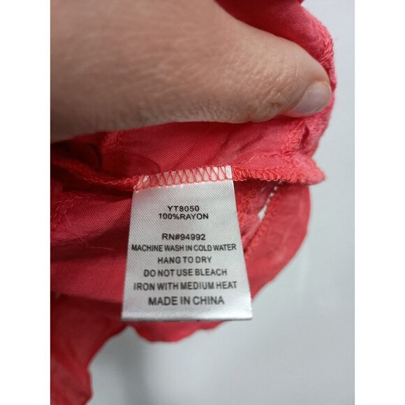 Patrizia Luca Womens Blouse Top Medium Pink Crochet BOHO Peasant Flare Sleeve - Picture 9 of 11